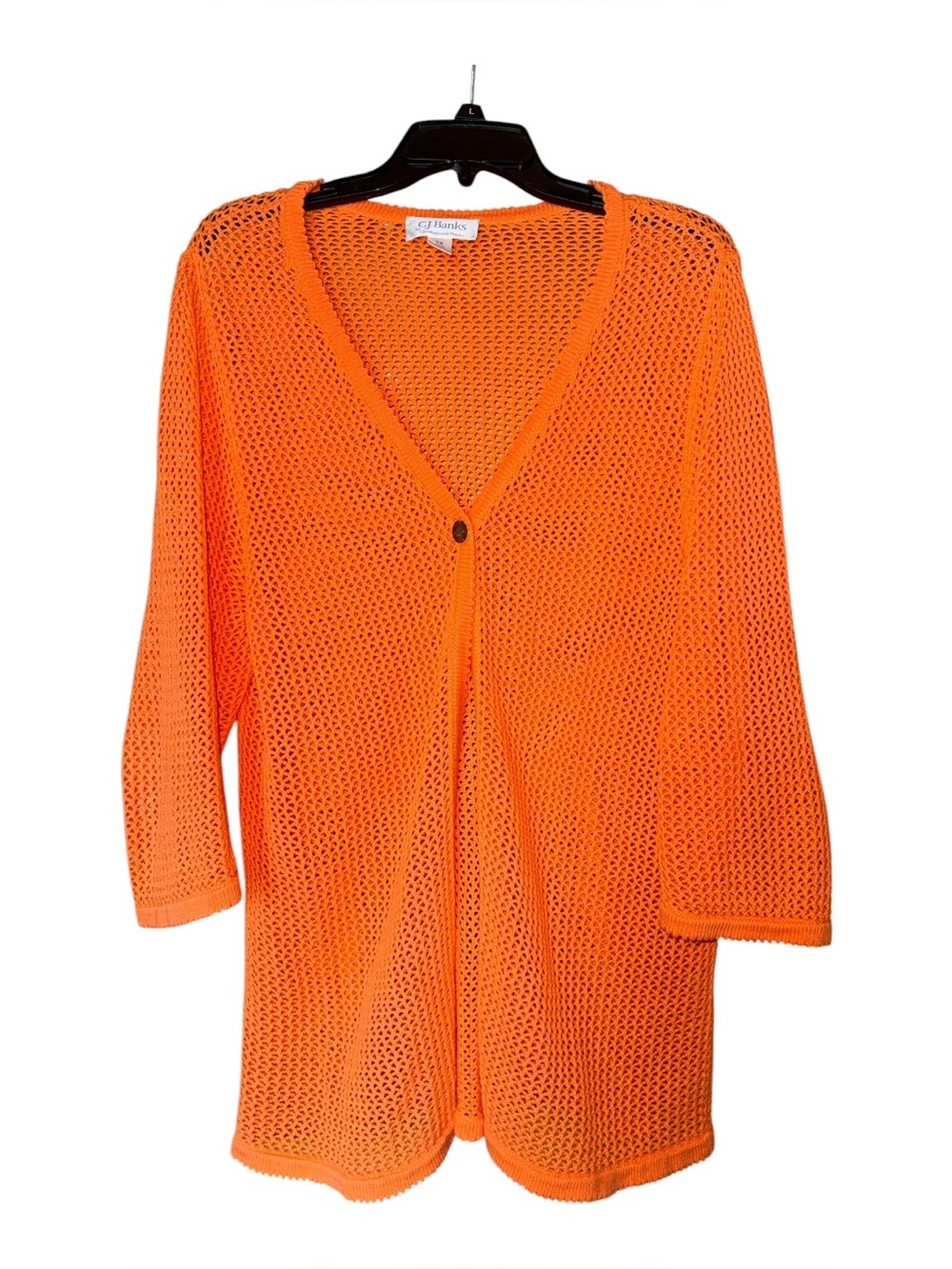 CJ Banks Vtg Orange Open Knit Cardigan Sweater 1X‎ Cotton Mesh Beach Cover Up